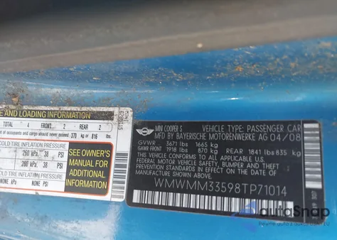 2008 Mini Cooper S Clubman from USA, damaged, VIN WMWMM33598TP71014